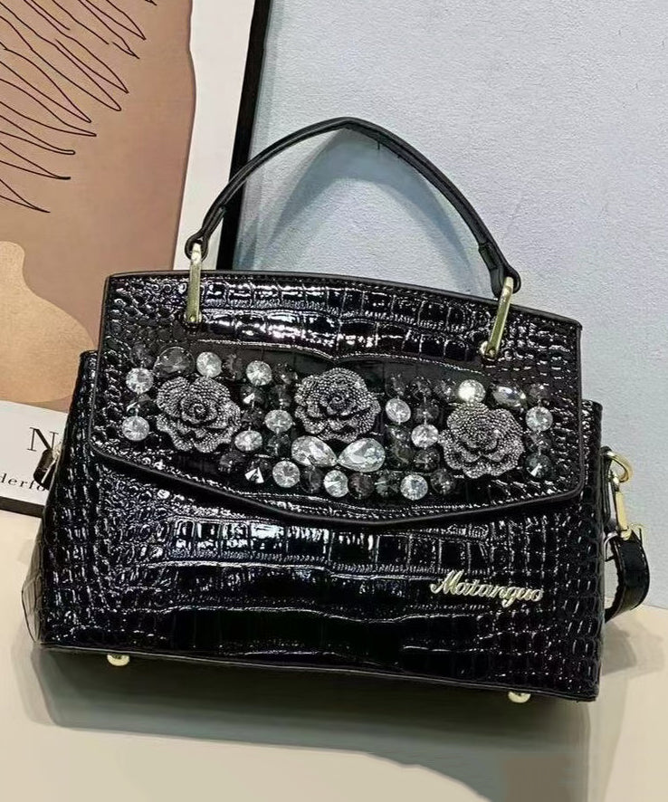 Stylish Black Zircon Calf Leather Micro Bag