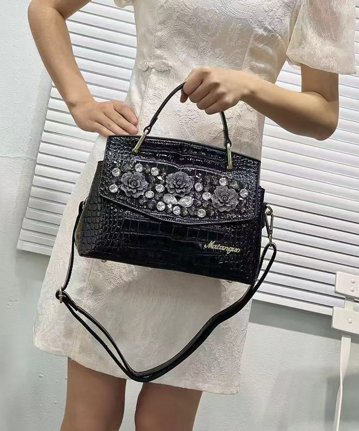 Stylish Black Zircon Calf Leather Micro Bag