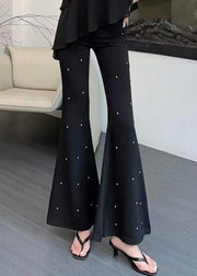 Stylish Black Zircon High Waist Flared Trousers Fall