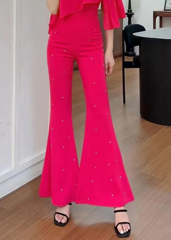 Stylish Black Zircon High Waist Flared Trousers Fall