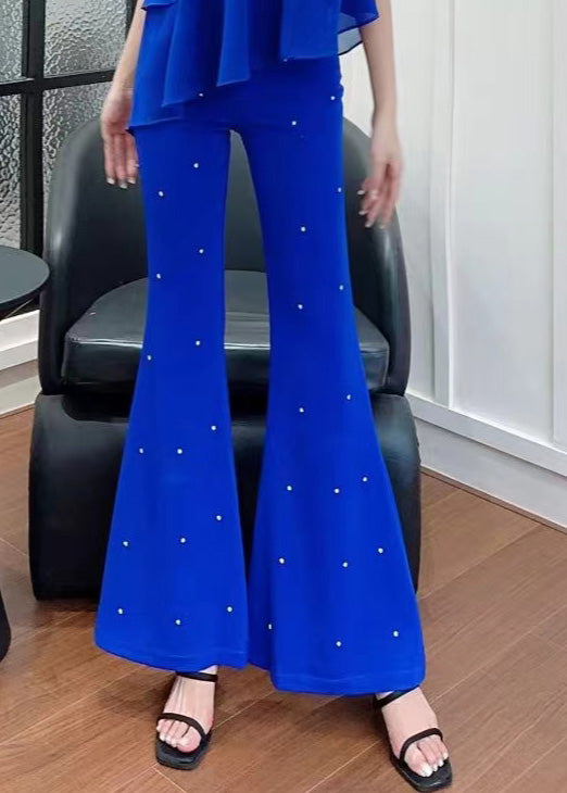 Stylish Black Zircon High Waist Flared Trousers Fall