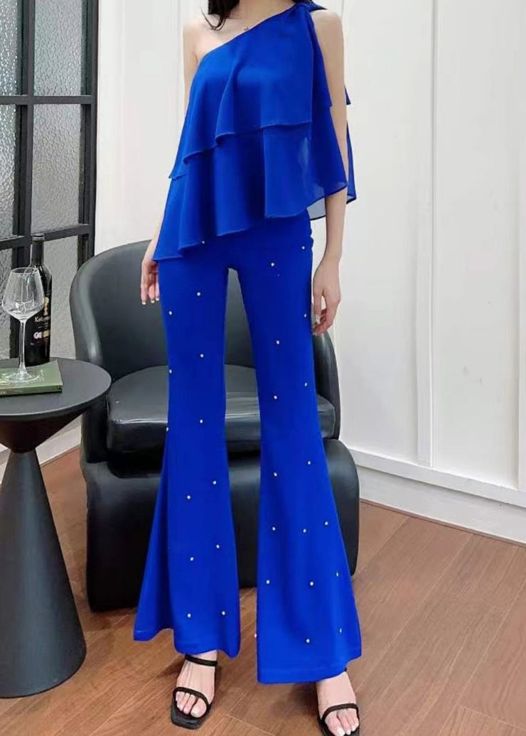 Stylish Black Zircon High Waist Flared Trousers Fall
