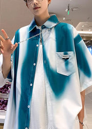 Stylish Blackish Green Tie Dye Pockets Cotton Men Shirts Half Sleeve