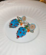 Stylish Blue Alloy Zircon Coloured Glaze Strawberry Drop Earrings