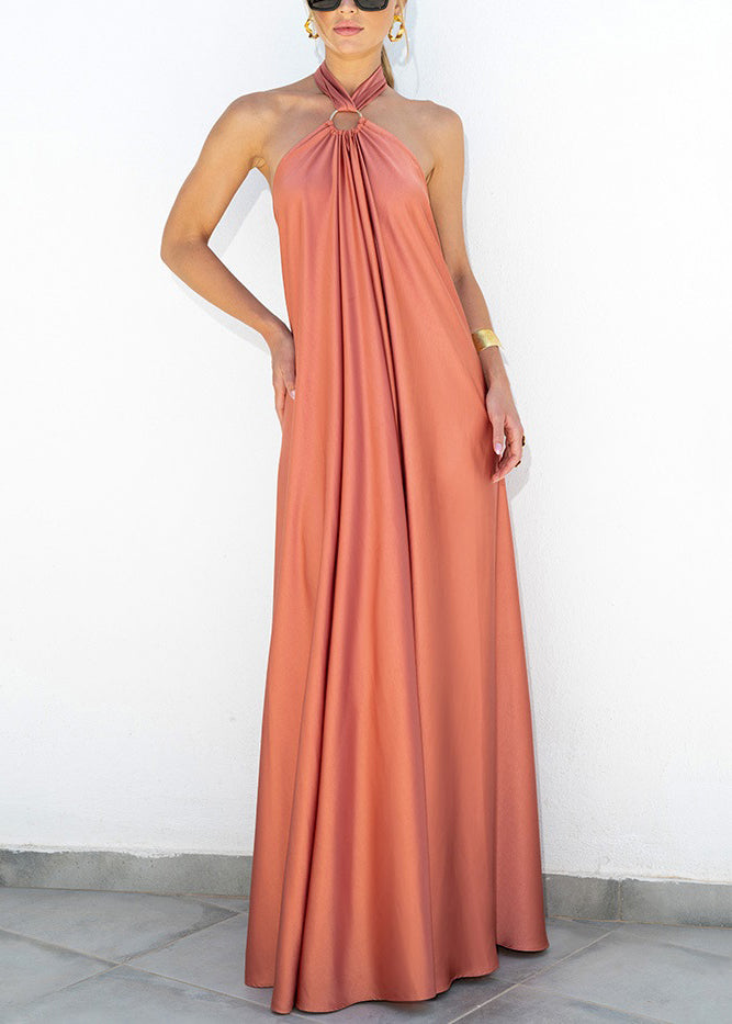 Stylish Blue Backless Lace Up Cotton Maxi Dresses Sleeveless