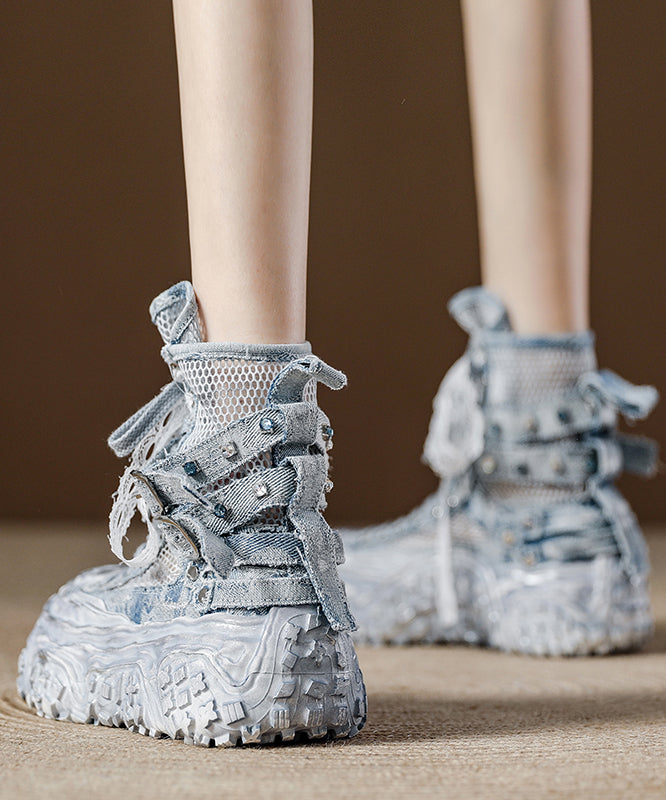 Stylish Blue Breathable Mesh Splicing Boots Lace Up