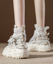 Stylish Blue Breathable Mesh Splicing Boots Lace Up