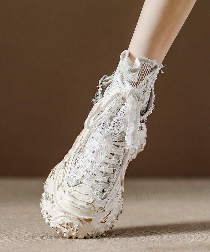 Stylish Blue Breathable Mesh Splicing Boots Lace Up