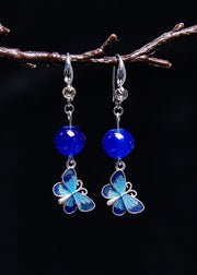 Stylish Blue Butterfly Gem Stone Drop Earrings
