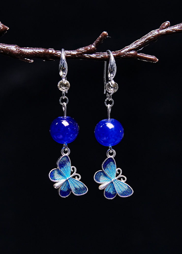 Stylish Blue Butterfly Gem Stone Drop Earrings