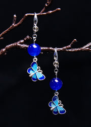 Stylish Blue Butterfly Gem Stone Drop Earrings