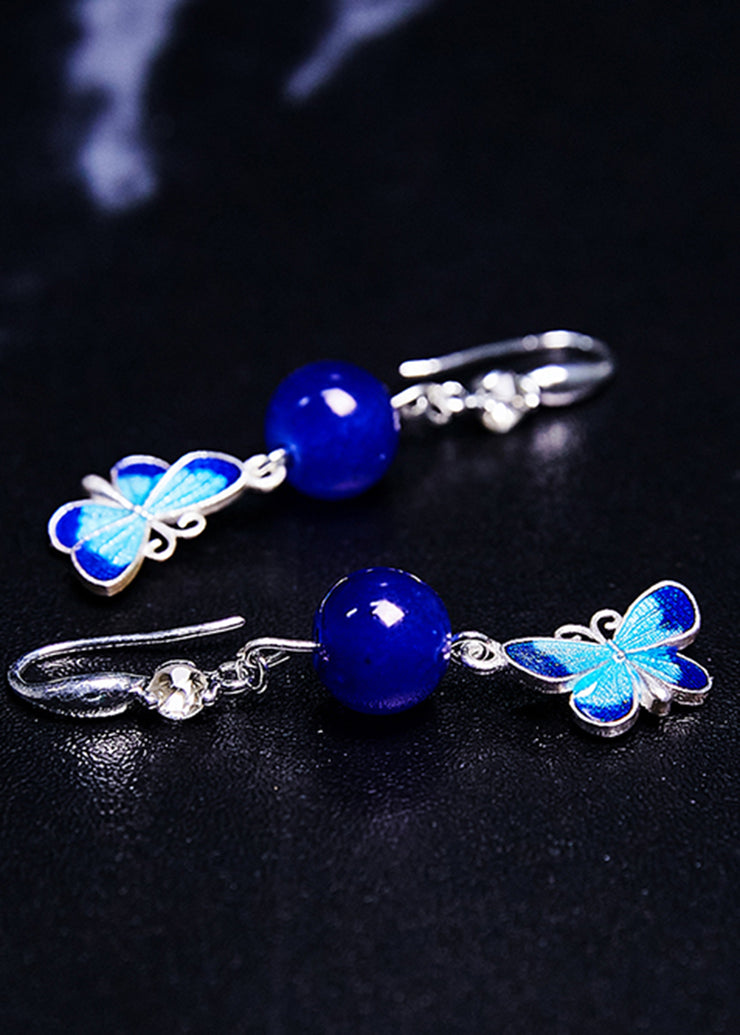 Stylish Blue Butterfly Gem Stone Drop Earrings