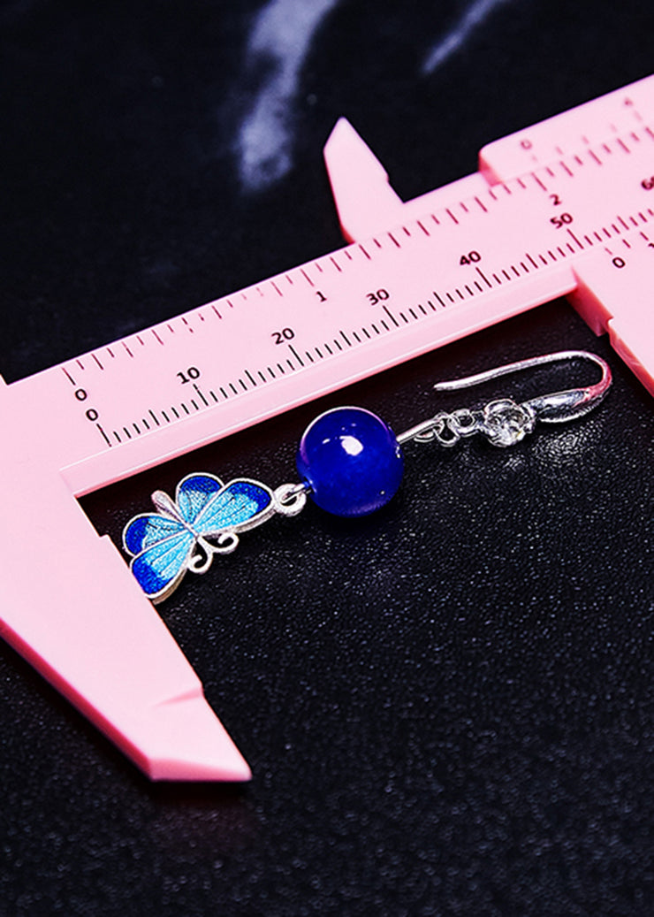 Stylish Blue Butterfly Gem Stone Drop Earrings
