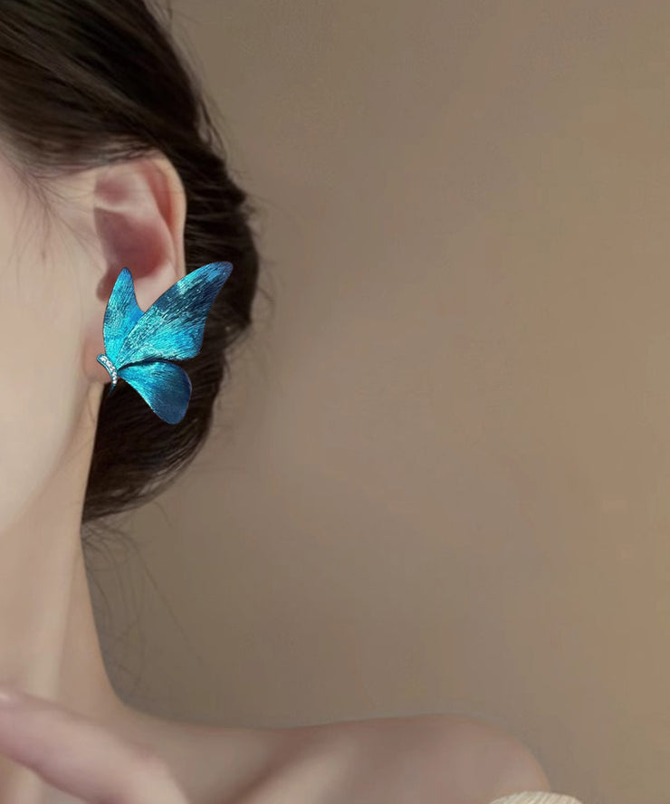 Stylish Blue Copper Alloy Zircon Butterfly Stud Earrings