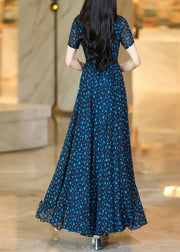 Stylish Blue Dot Print Asymmetrical Patchwork Chiffon Dresses Summer