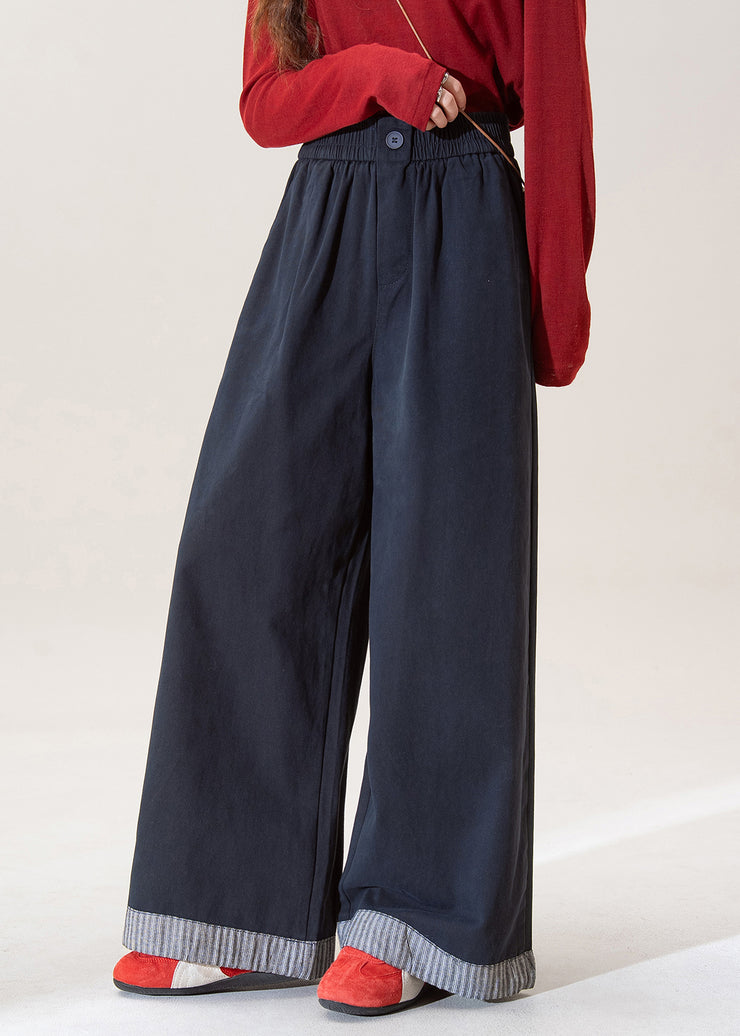 Stylish Blue Elastic Waist Patchwork Denim Wide Leg Pants Fall