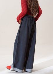 Stylish Blue Elastic Waist Patchwork Denim Wide Leg Pants Fall