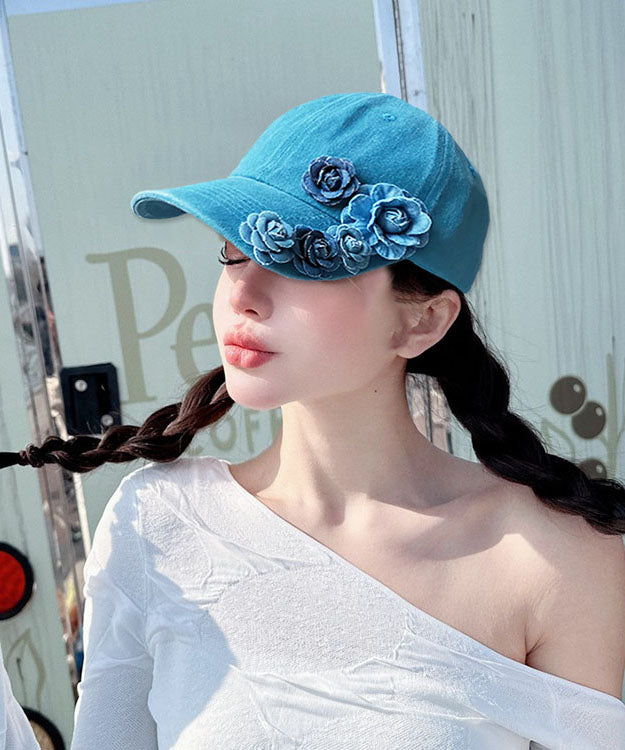 Stylish Blue Floral Decorated Denim Baseball Cap Hat