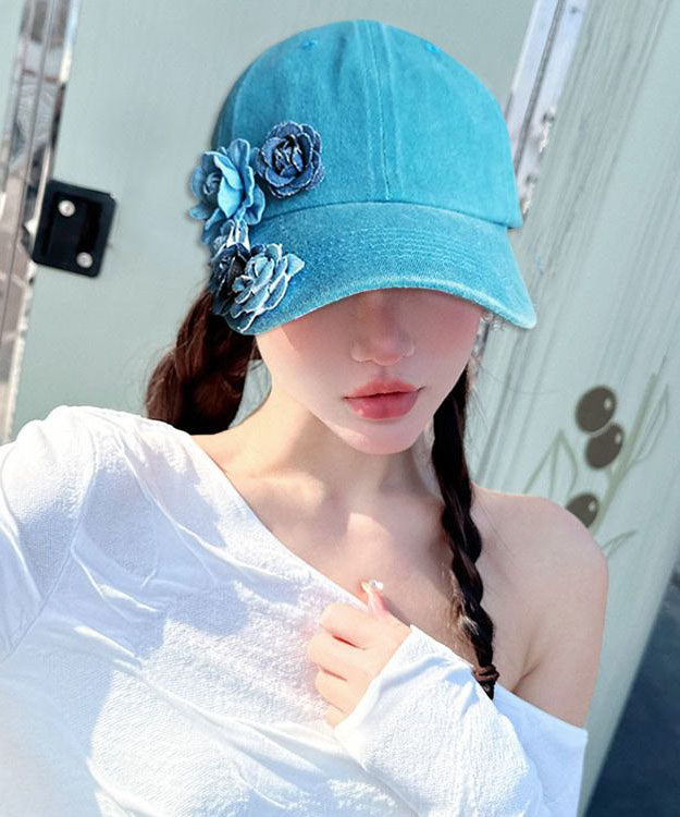 Stylish Blue Floral Decorated Denim Baseball Cap Hat