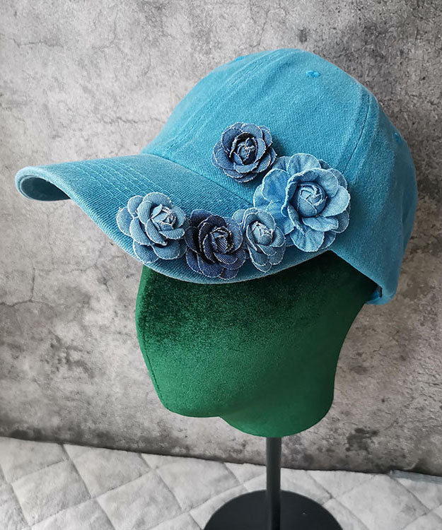 Stylish Blue Floral Decorated Denim Baseball Cap Hat