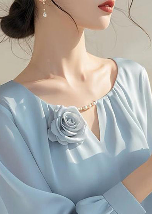 Stylish Blue Floral Solid Chiffon Shirt Fall