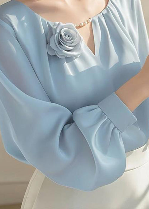 Stylish Blue Floral Solid Chiffon Shirt Fall