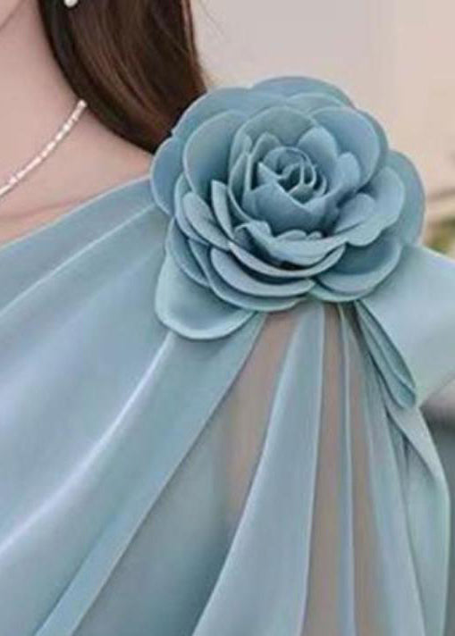 Stylish Blue Floral Wrinkled Chiffon Shirt Fall