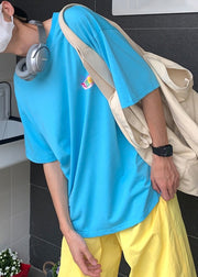 Stylish Blue O Neck Print Cotton T Shirt Men Summer