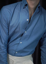 Stylish Blue Peter Pan Collar Button Denim Men Shirts Fall