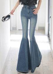 Stylish Blue Pockets Slim Fit Denim Flared Trousers Fall