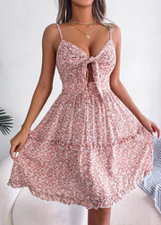 Stylish Blue Ruffled Print Cotton Spaghetti Strap Dress Summer