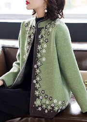 Stylish Blue Stand Collar Button Knitted Cotton Coat Fall