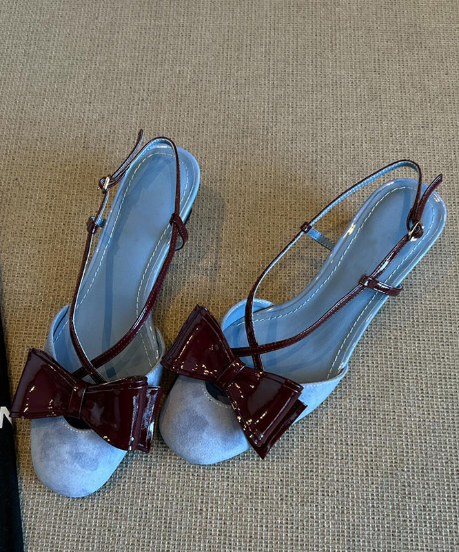 Stylish Blue Suede Bow Cross Strap Splicing Sandals