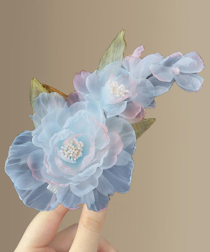Stylish Blue Tulle Alloy Floral Hairpin