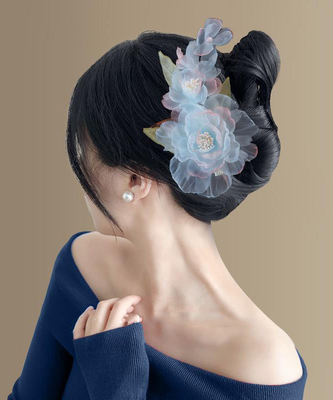 Stylish Blue Tulle Alloy Floral Hairpin