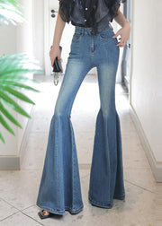Stylish Blue Tummy Control Denim Bell-bottom Trousers Fall