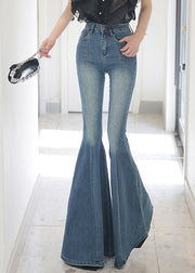 Stylish Blue Tummy Control Denim Bell-bottom Trousers Fall