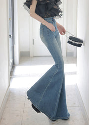 Stylish Blue Tummy Control Denim Bell-bottom Trousers Fall