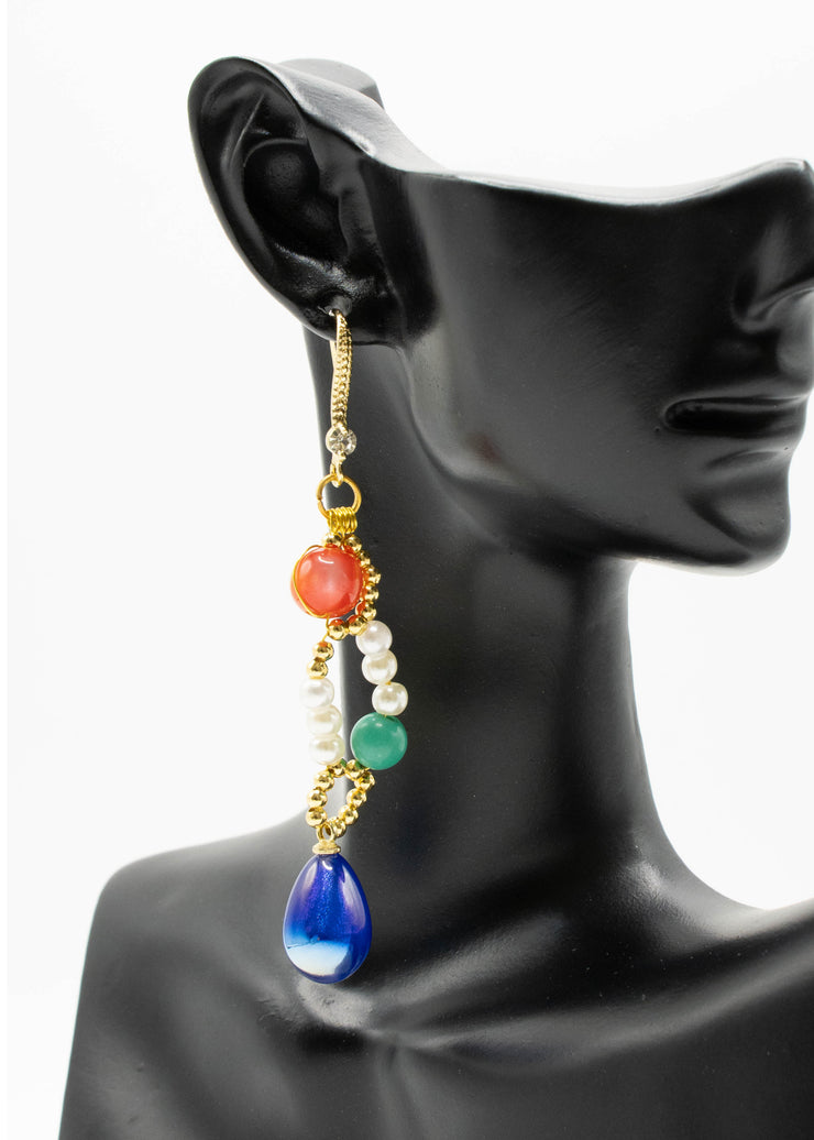 Stylish Blue Water Droplet Gem Stone Drop Earrings