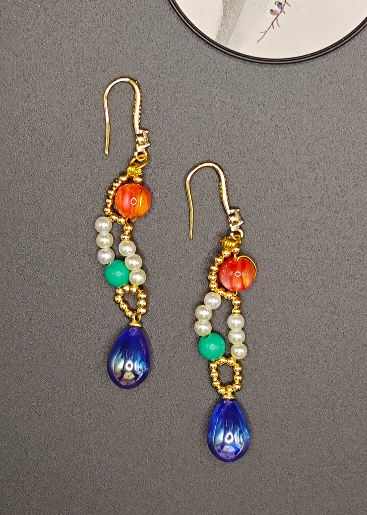 Stylish Blue Water Droplet Gem Stone Drop Earrings