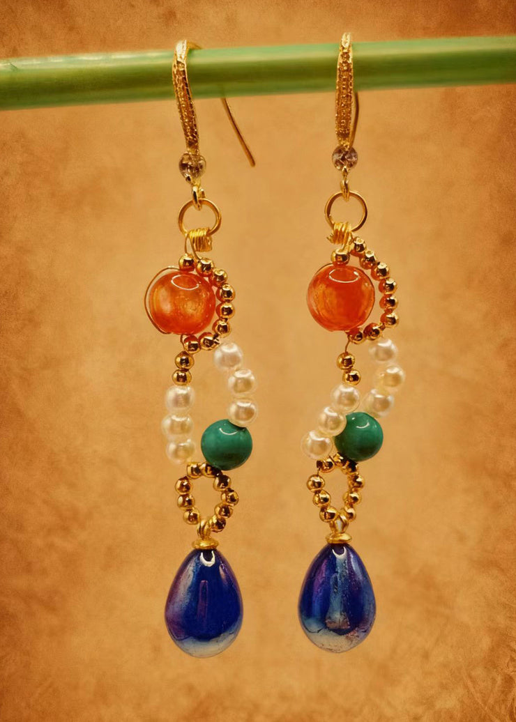 Stylish Blue Water Droplet Gem Stone Drop Earrings