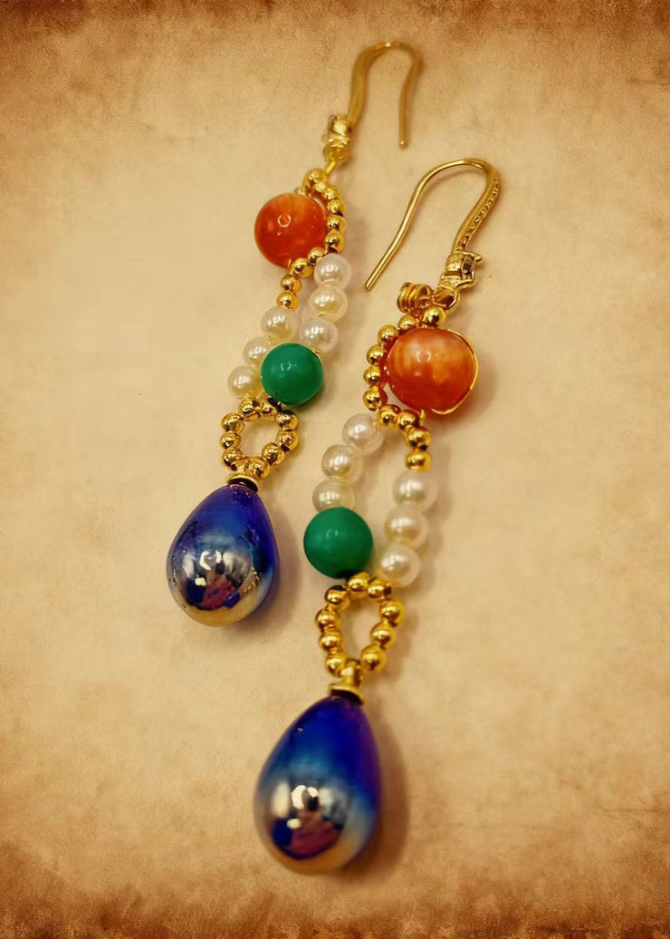 Stylish Blue Water Droplet Gem Stone Drop Earrings