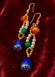 Stylish Blue Water Droplet Gem Stone Drop Earrings