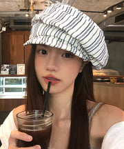 Stylish Blue White Striped Wrinkled Cotton Beret Hat