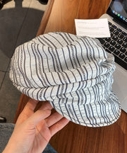 Stylish Blue White Striped Wrinkled Cotton Beret Hat