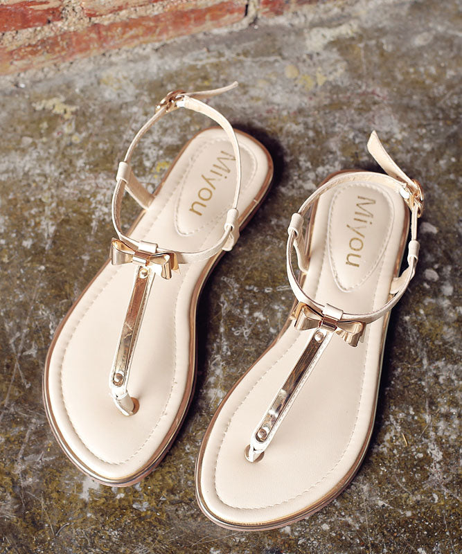 Stylish Bow Splicing Flip Flops Beige Faux Leather
