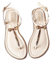 Stylish Bow Splicing Flip Flops Beige Faux Leather