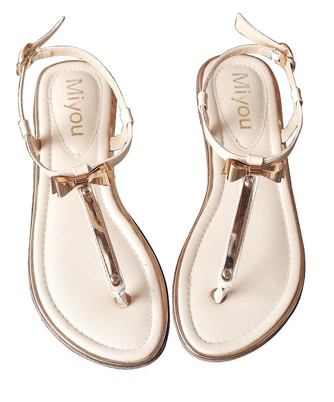 Stylish Bow Splicing Flip Flops Beige Faux Leather