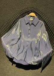 Stylish Brick Red Peter Pan Collar Button Silk Shirts Fall