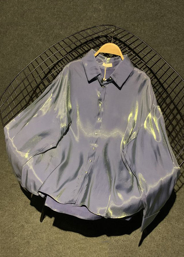 Stylish Brick Red Peter Pan Collar Button Silk Shirts Fall